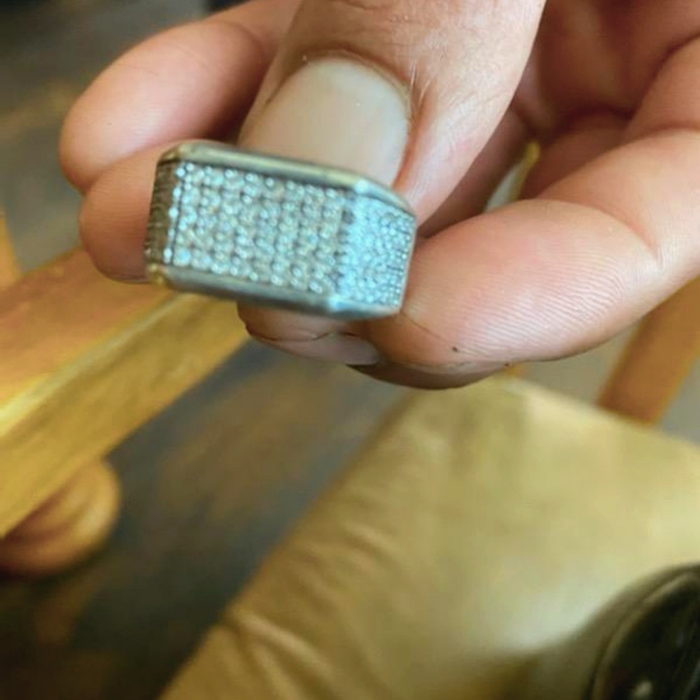Mens silver diamond ring